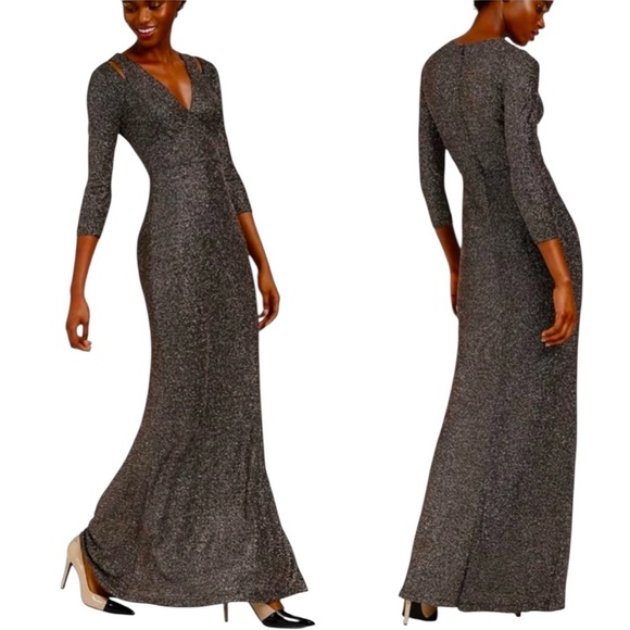 NWT Calvin Klein Womens Shimmer Cut Out Evening Dress Size 2 - Picture 1 of 14